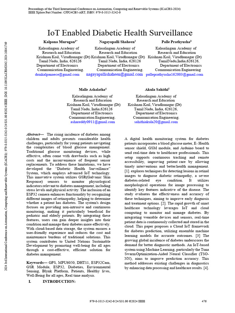 IoT Diabetes Health Monitoring System | PDF | Monitoring (Medicine ...