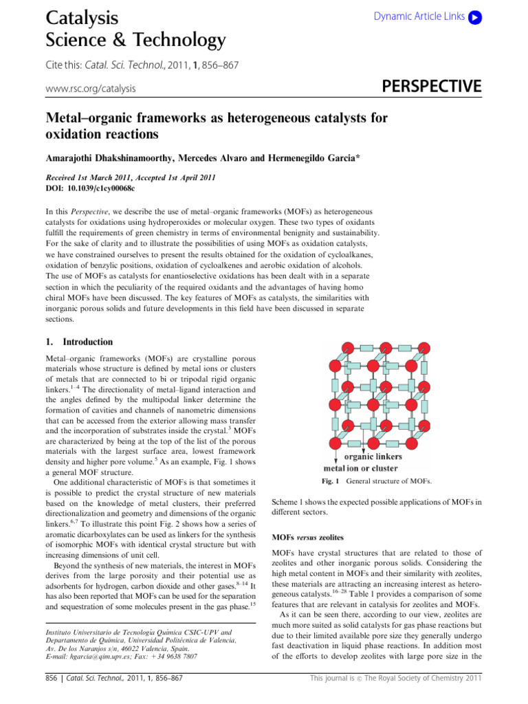 MOFs as Catalysts for Oxidation Reactions | PDF | Catalysis | Chemical ...
