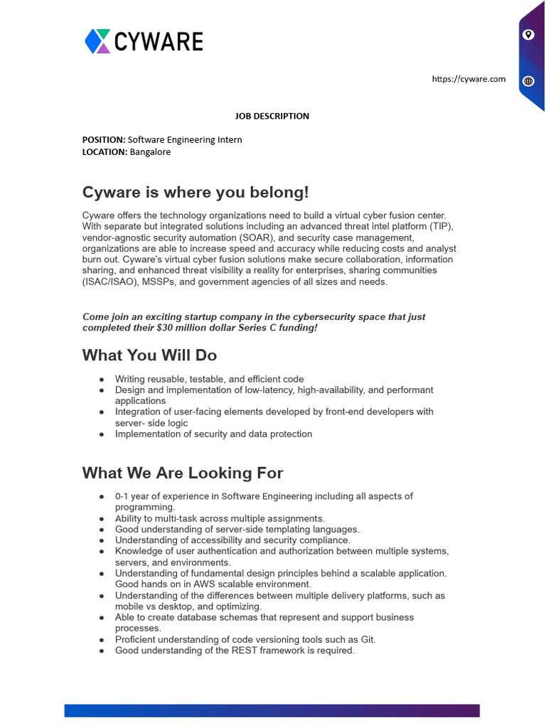 Software Engineering Intern - Job Description - Cyware Labs | PDF ...
