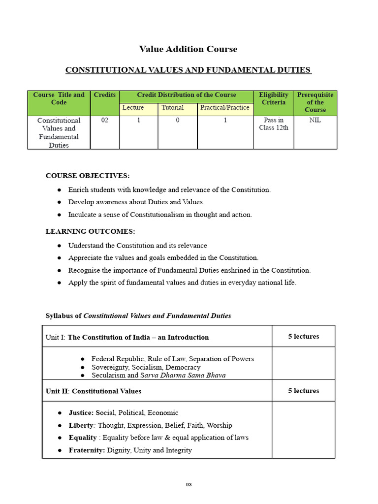 VAC - Constitutional Values and Fundamental Duties | PDF | Constitution ...