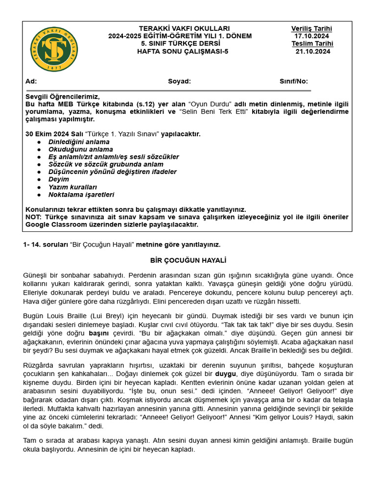 Tur - 6. Hafta - Hafta Sonu Çalişmasi-5 | PDF