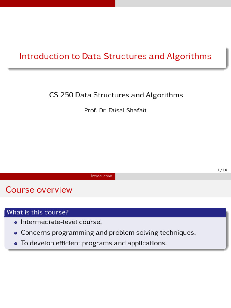 Lecture 01 Introduction to Data Structures and Algorithms | PDF ...
