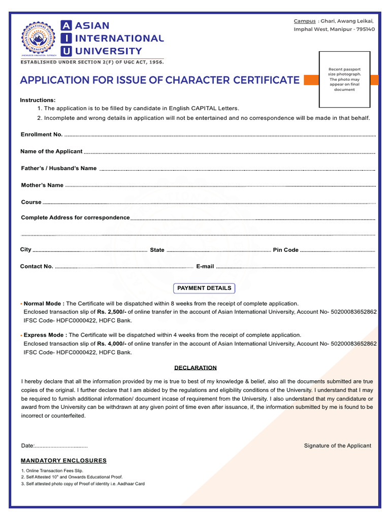 APPLICATION FOR CHARACTER CERTIFICATE | PDF | Identity Document ...