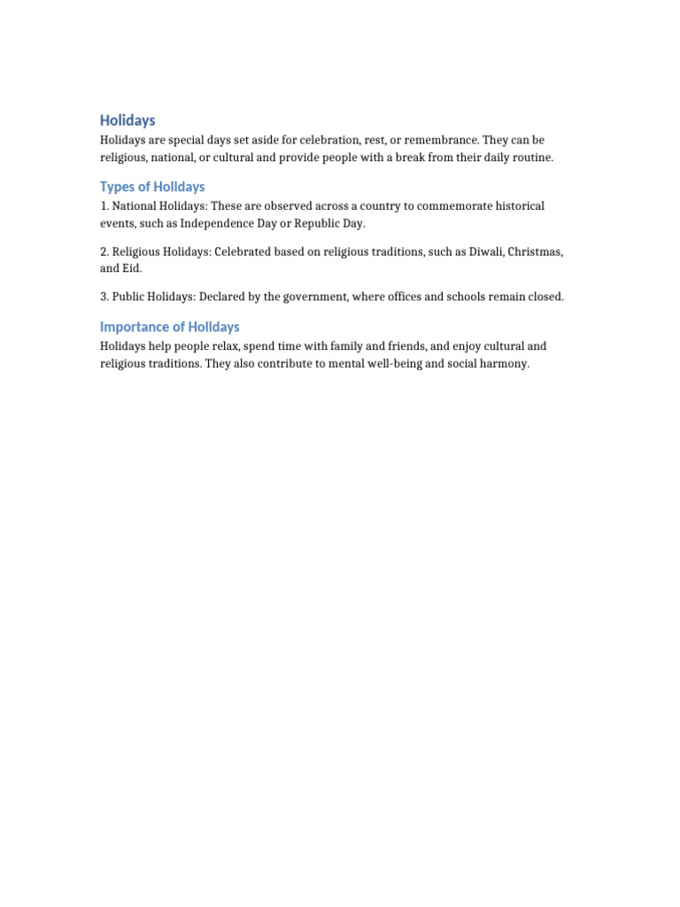 Holidays | PDF