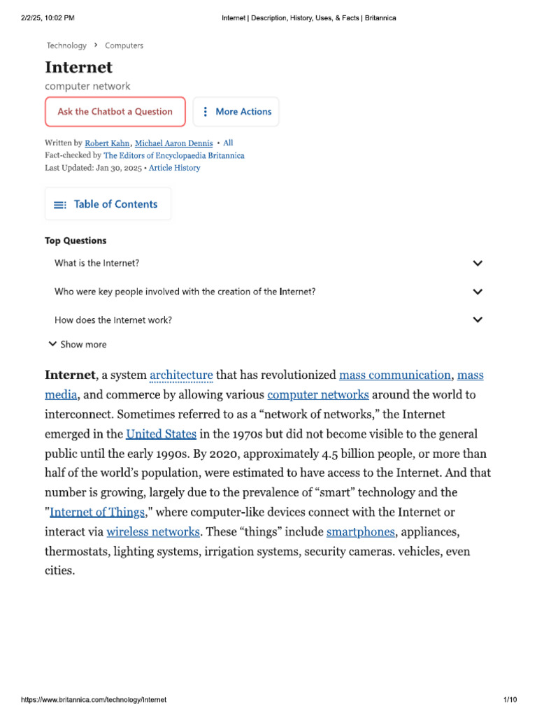 Internet Description, History, Uses, & Facts' | PDF