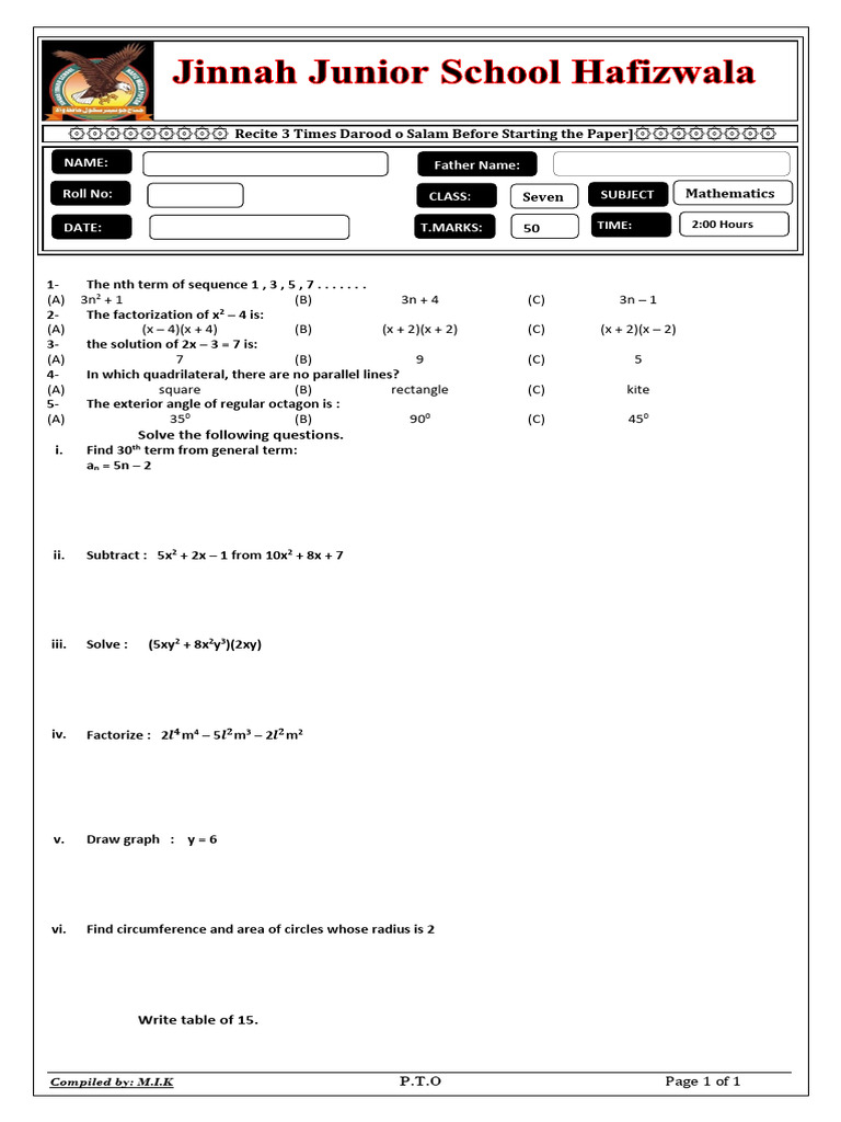 Math Class 7 | PDF