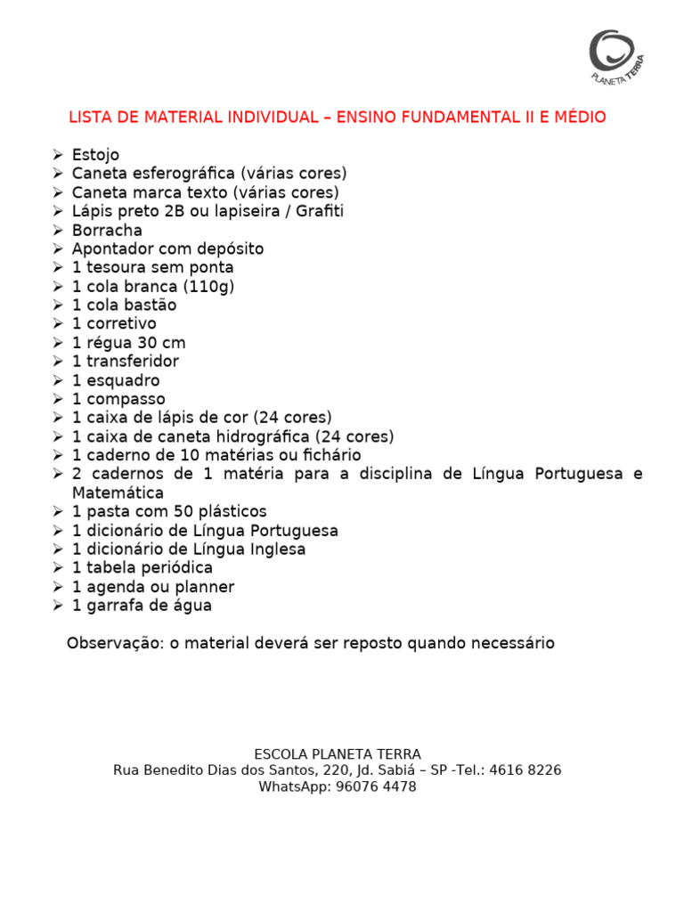 Material Escolar Fundamental II e Médio | PDF