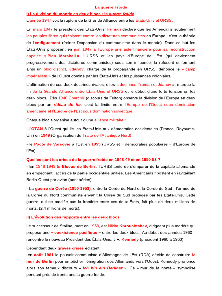 La Guerre Froide : Conflits et Évolutions | PDF | Guerre froide | Chute ...