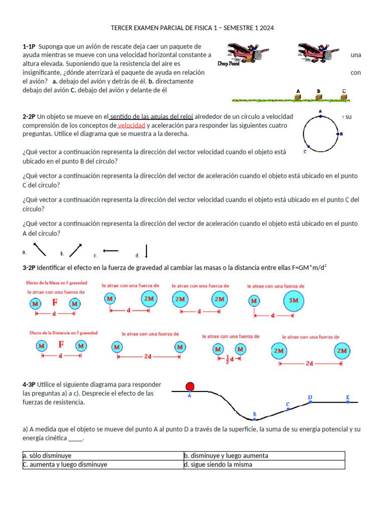 Examen Parcial de Física 1 - Semestre 2024 | PDF | Velocidad ...
