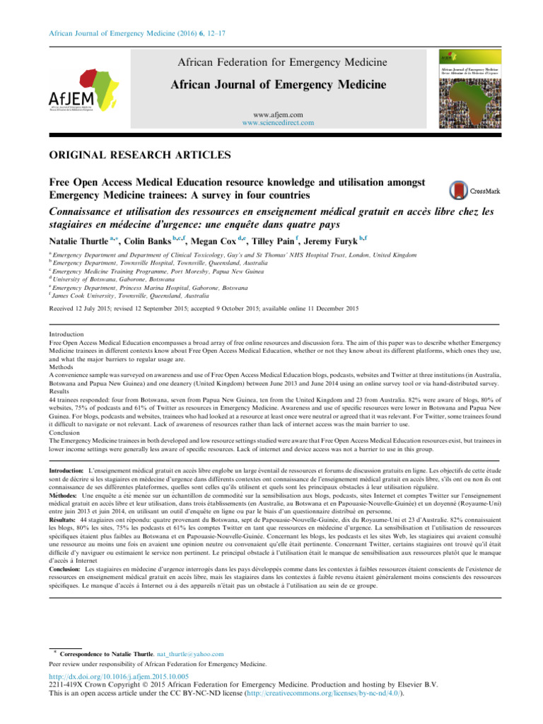 African Journal of Emergency Medicine | PDF | Open Access | Medical ...