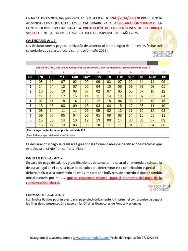 Calendario LPPSS 2025 y Providencia SNAT | PDF