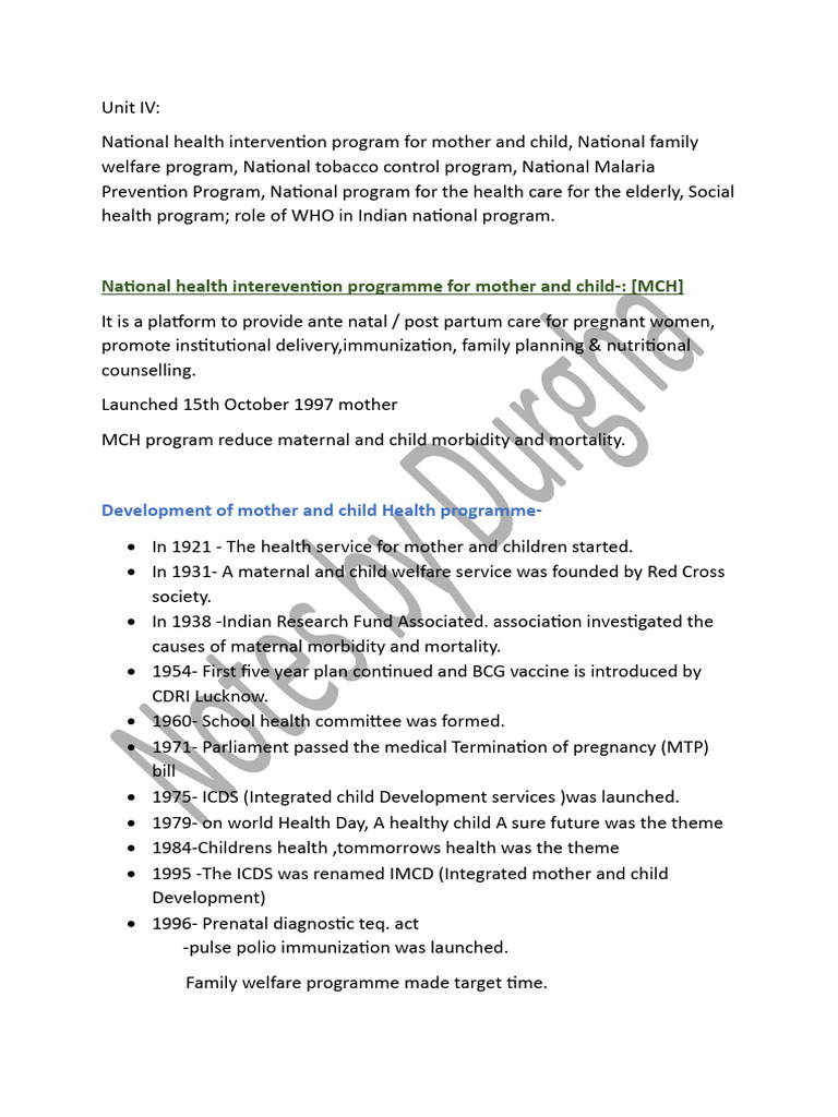 National Health Programs in India Overview | PDF | Malaria | Maternal ...