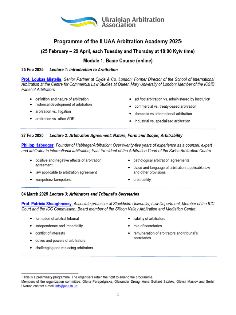 UAA Arbitration Academy 2025 Program | PDF | Arbitration | Arbitral ...