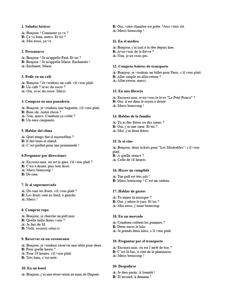 Dialogues Français A1 : Situations Quotidiennes | PDF | Cuisine ...