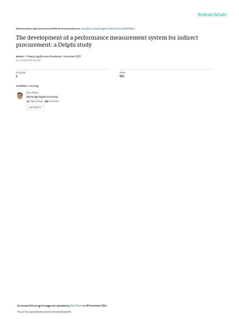 The Development of A Performance Measurement System For Indirect ...