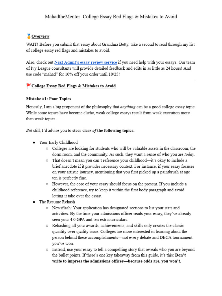 College Essay Mistakes to Avoid | PDF | Essays