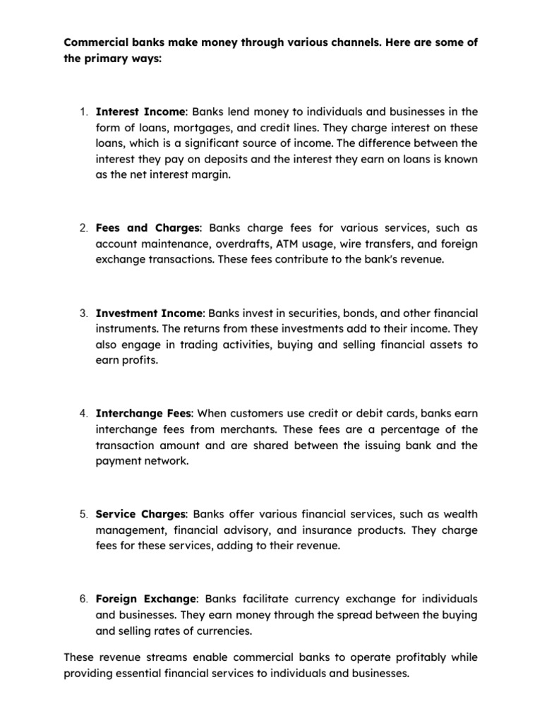 How Commercial Banks Generate Revenue | PDF | Banks | Interest