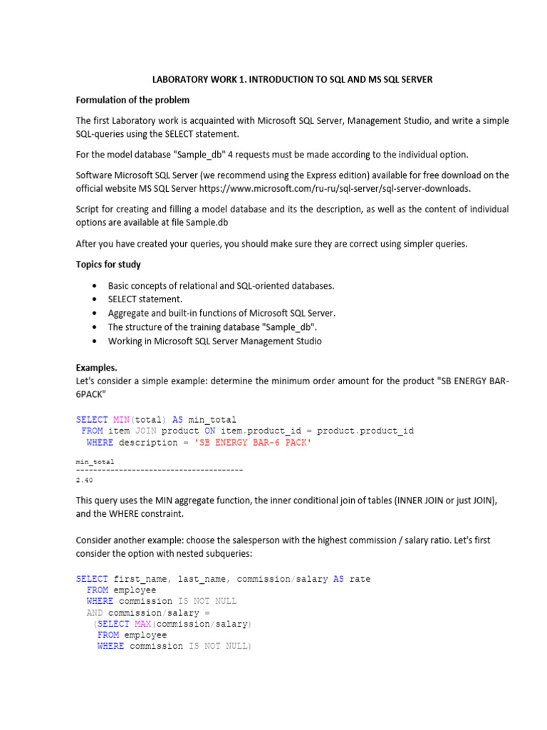 SQL Basics with MS SQL Server Guide | PDF | Microsoft Sql Server ...