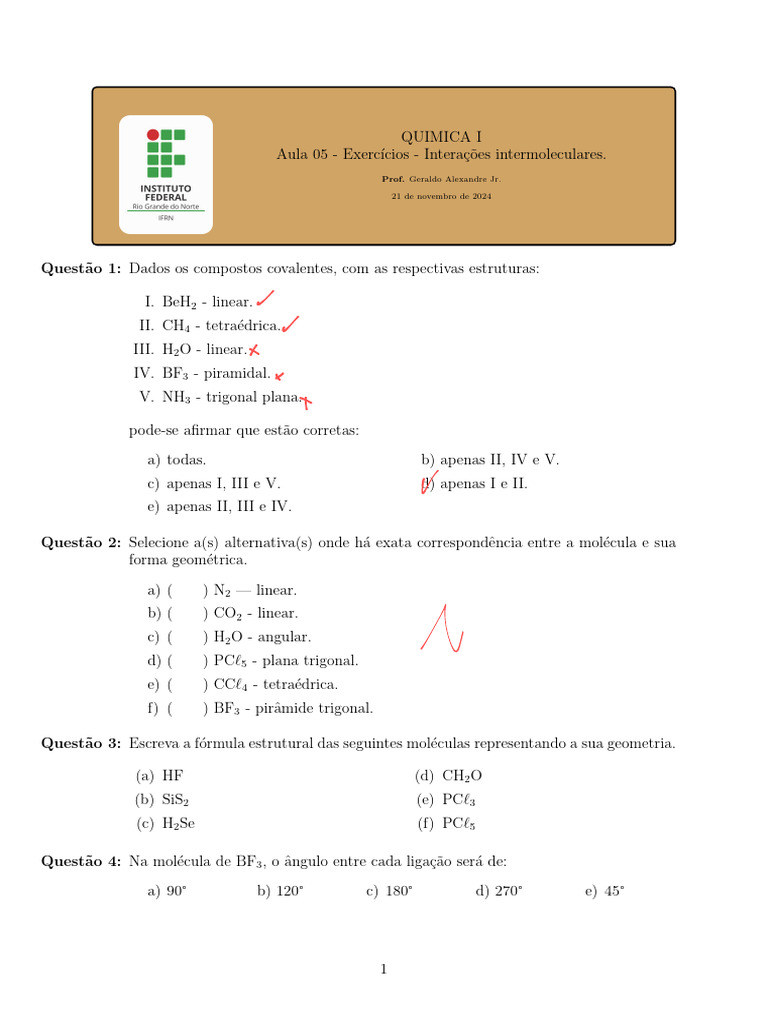 Exercícios sobre Interações Intermoleculares | PDF | Força ...