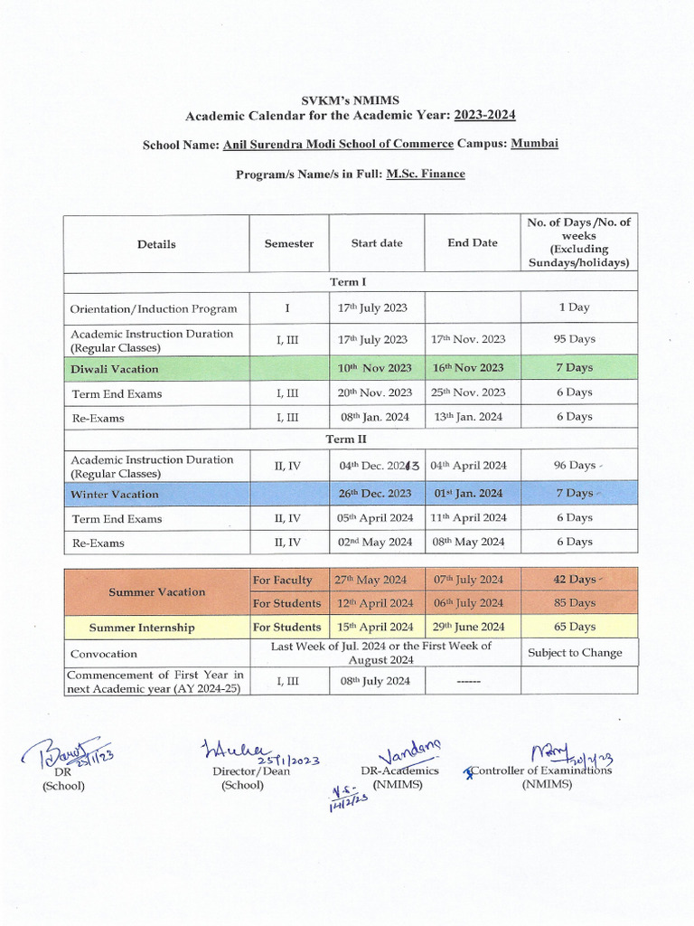 Academic Calendar ASMSOC PG 2023 24 Final | PDF
