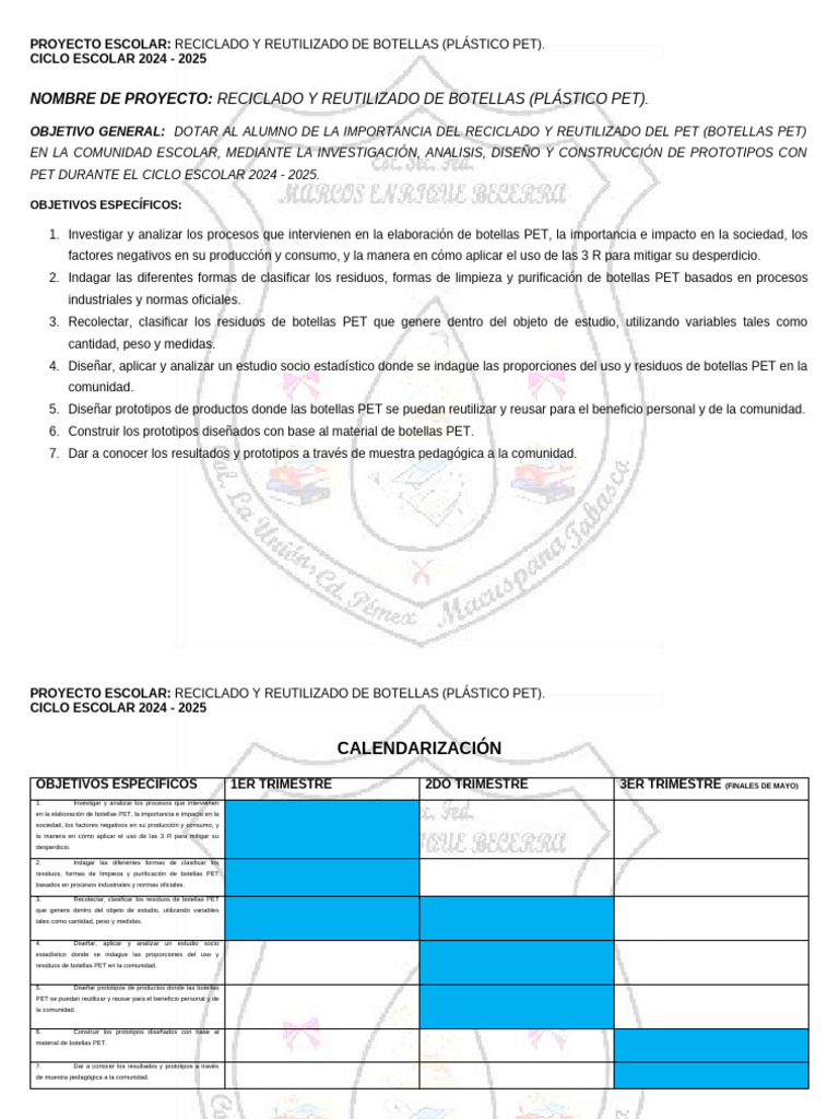 Proyecto Escolar: Reciclaje de Botellas PET | PDF | Reciclaje | El plastico