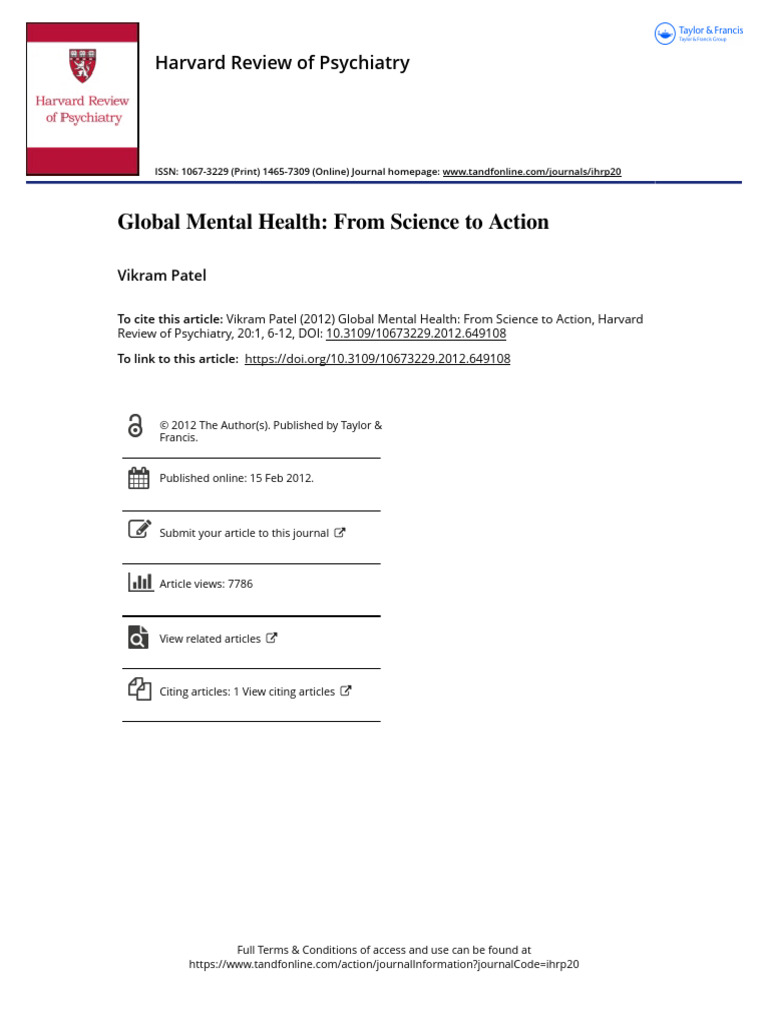 Global Mental Health: Science to Action | PDF | Mental Health | Mental ...
