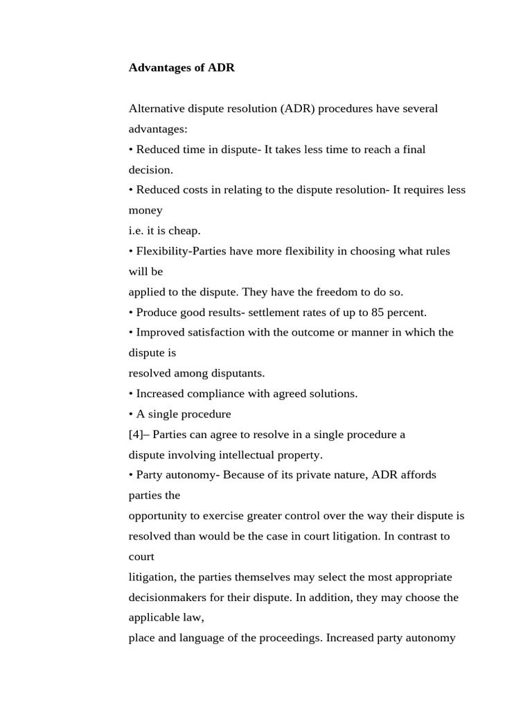 Advantages of ADR | PDF | Mediation | Alternative Dispute Resolution
