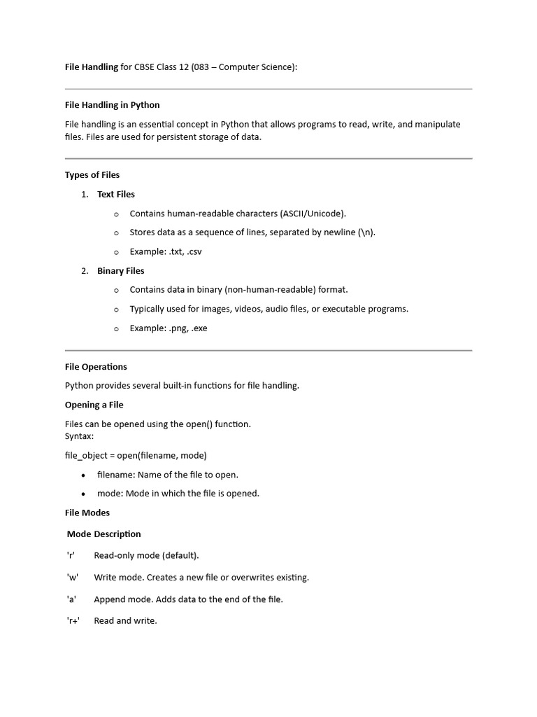File Handling Concepts for Class 12 | PDF | Computer File | Text File