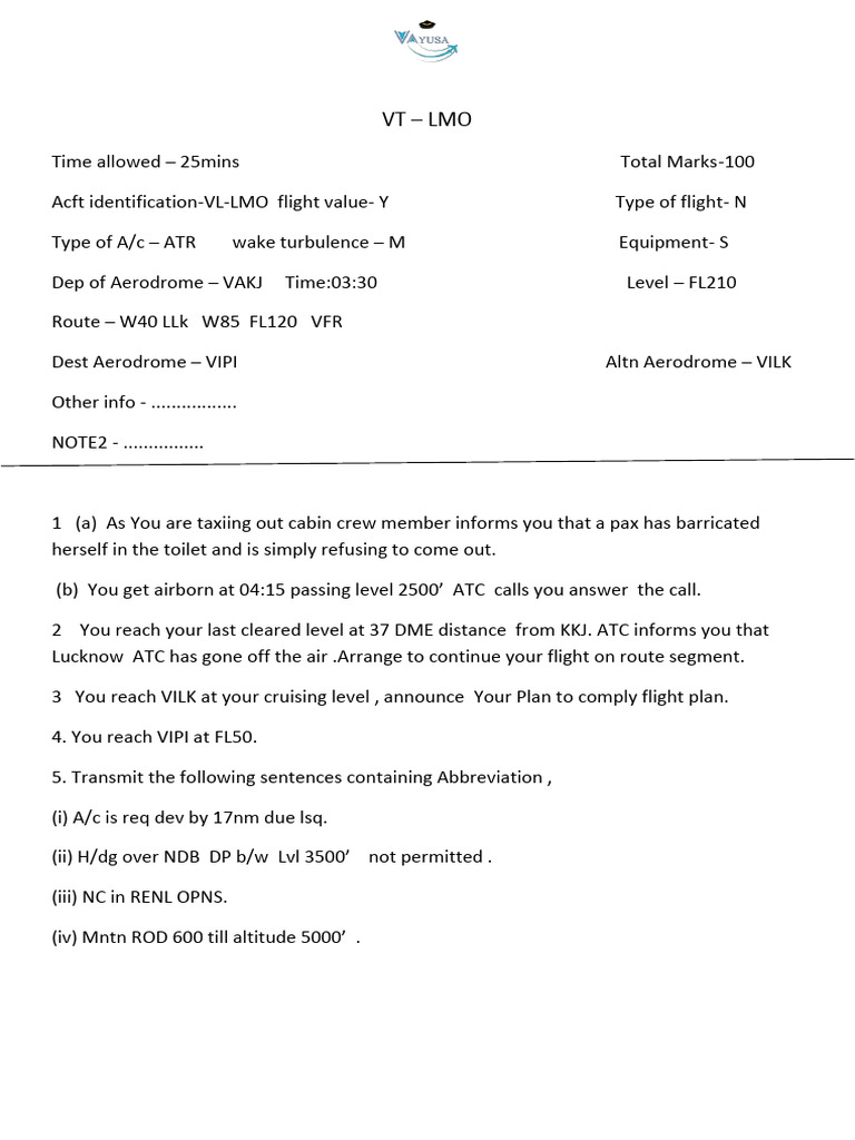 Flight Operations Scenario for ATR Aircraft | PDF