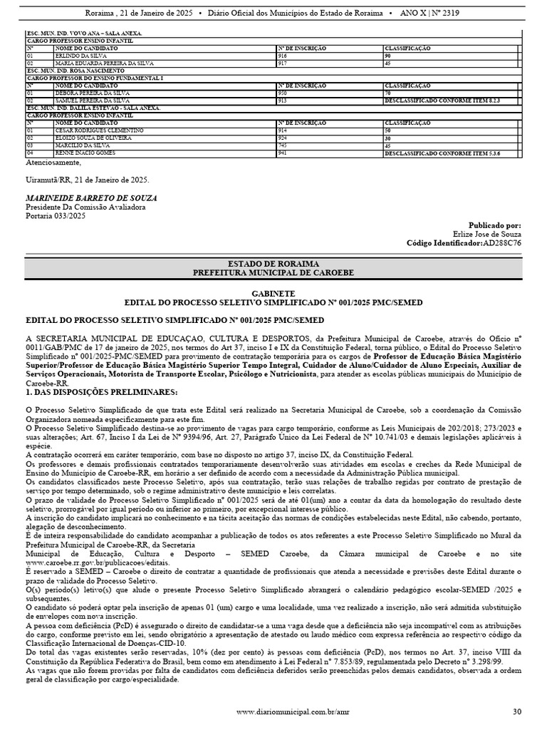 Edital Processo Seletivo Caroebe 2025 | PDF | Pós-graduação ...