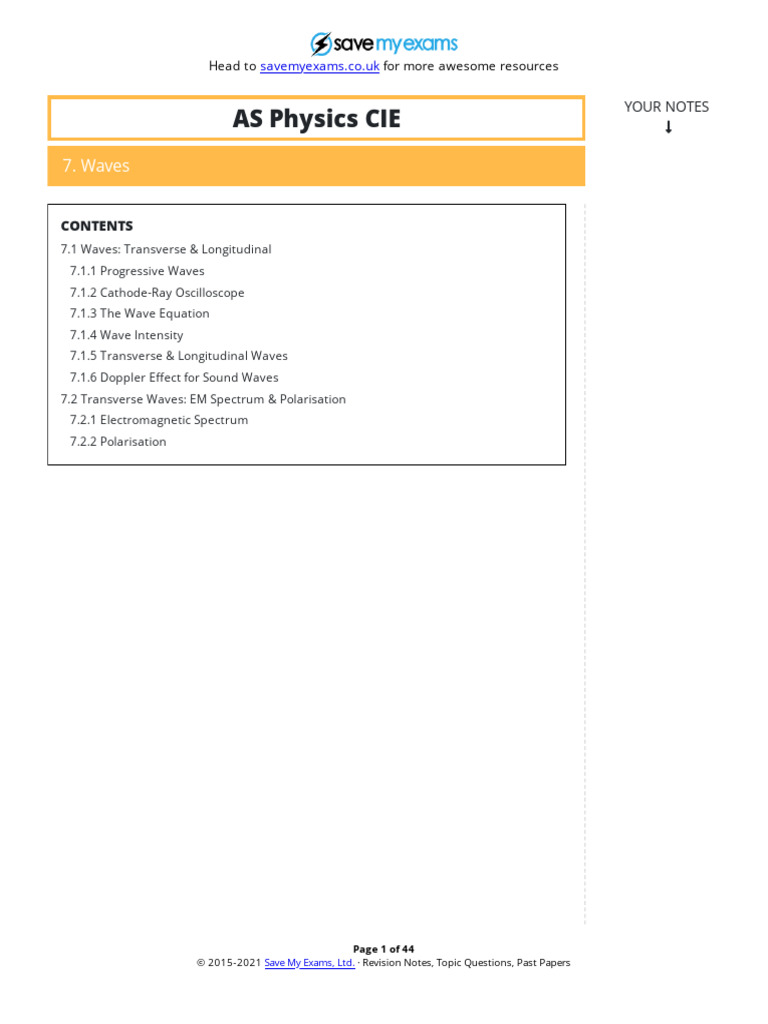 AS Physics Waves Revision Notes | PDF | Waves | Electromagnetic Radiation