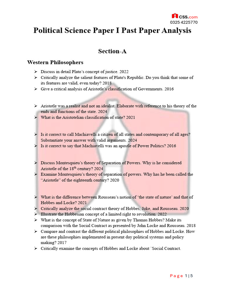 Political Science Paper I Past Paper Analysis | PDF | State (Polity ...