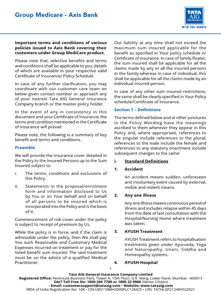 Tata AIG Group Medicare Policy Overview | PDF | Hospital | Patient