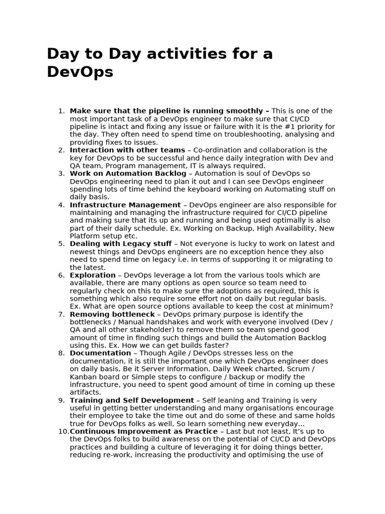 Daily DevOps Activities and Responsibilities | PDF | Scrum (Software ...
