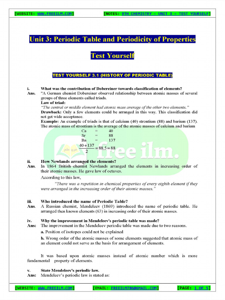 9th Chemistry Ch3 Test | PDF