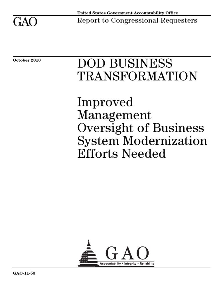 GAO Report United States Department Of Defense Enterprise Resource
