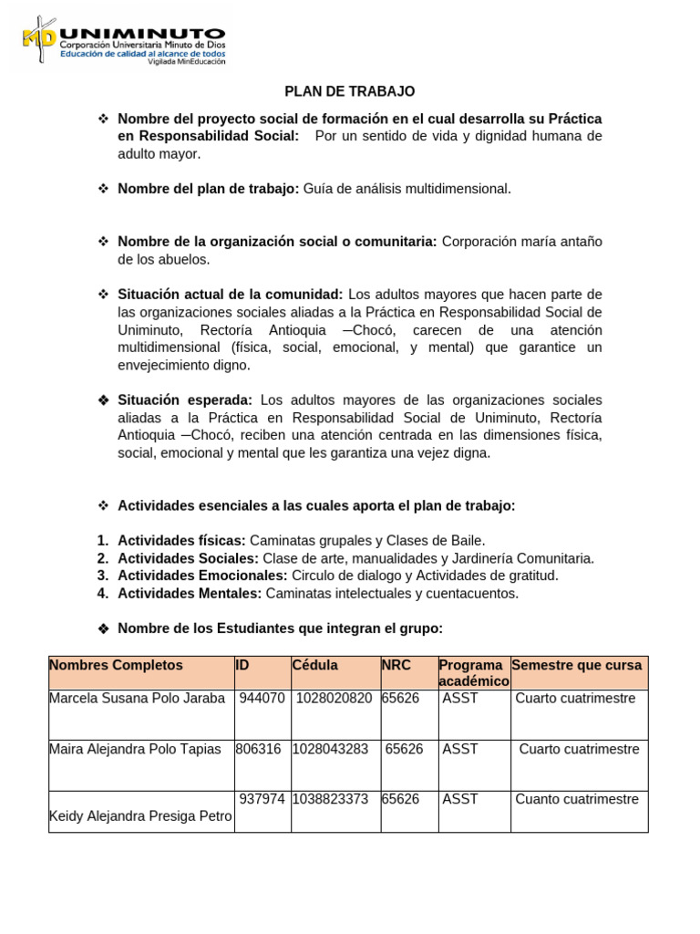 Plan de Trabajo para Adultos Mayores | PDF | Vejez