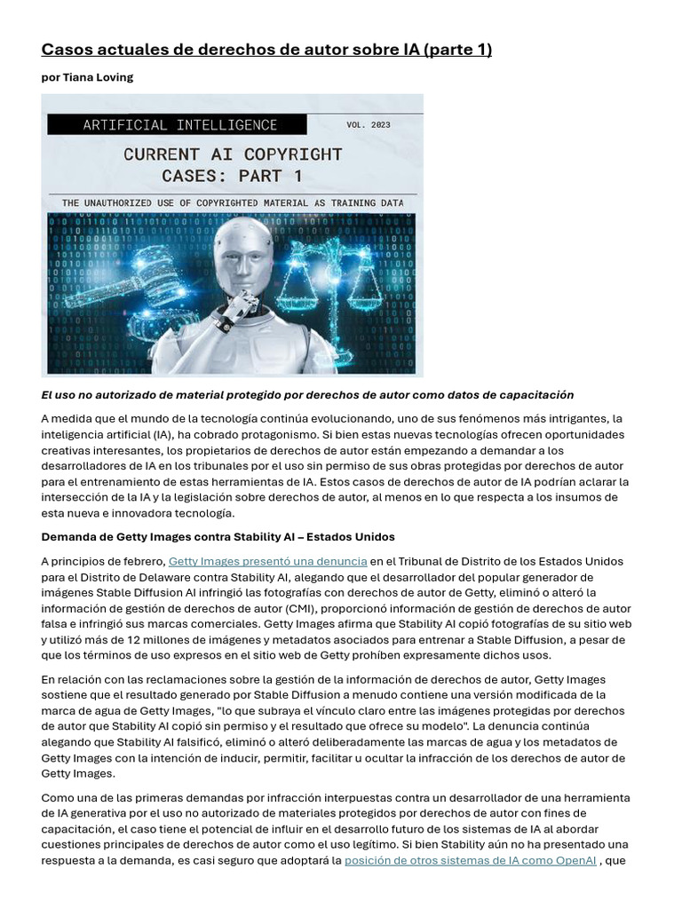 Derechos de autor en IA: Casos actuales | PDF | Inteligencia artificial ...