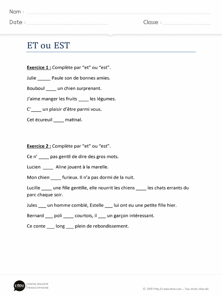 1 Exercices Et Ou Est 98c52v Pdf