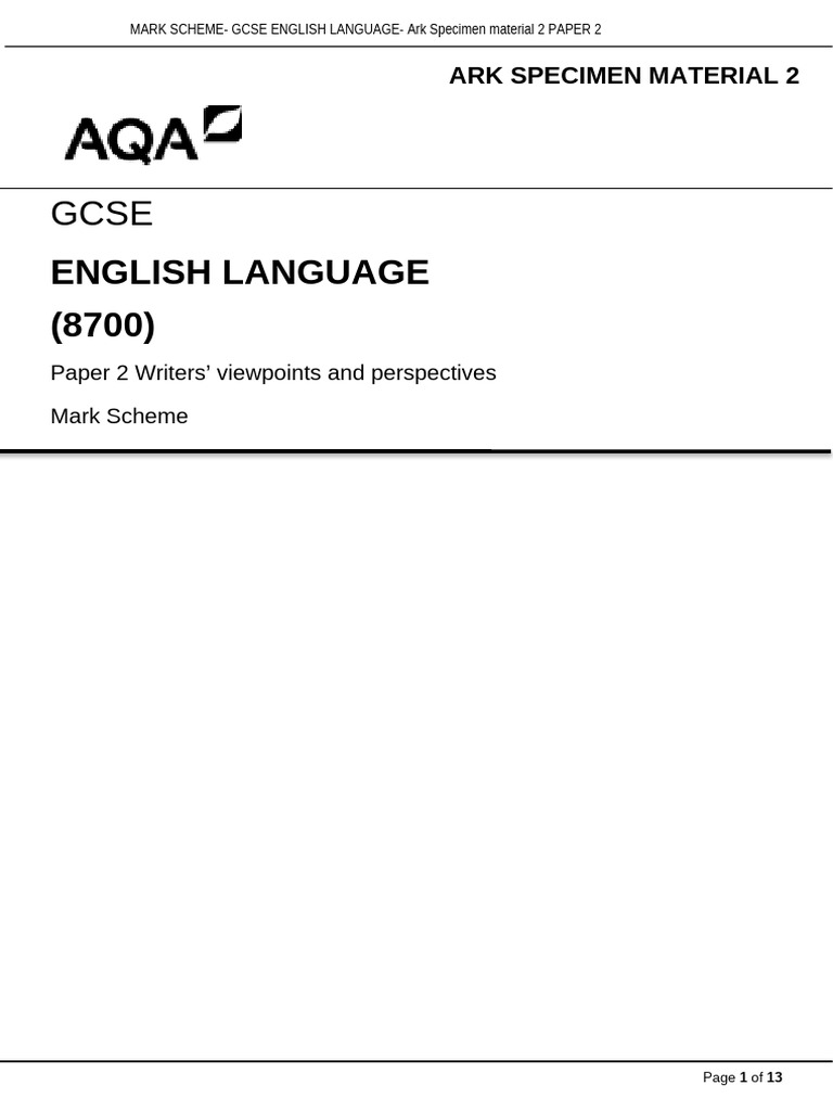 GCSE English Language Mark Scheme Overview | PDF | English Language ...