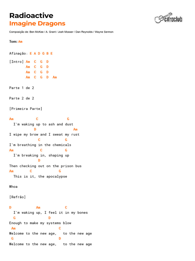 Imagine Dragons - Radioactive Lyrics & Chords | PDF | American Musical ...