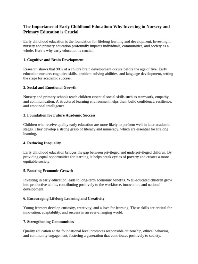 The Importance of Early Childhood Education | PDF