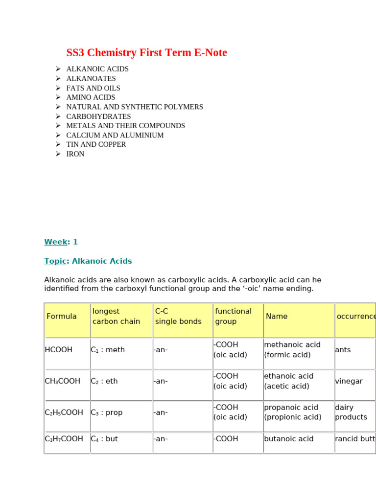 Ss3 Chemistry First Term E Pdf Carbohydrates Ester