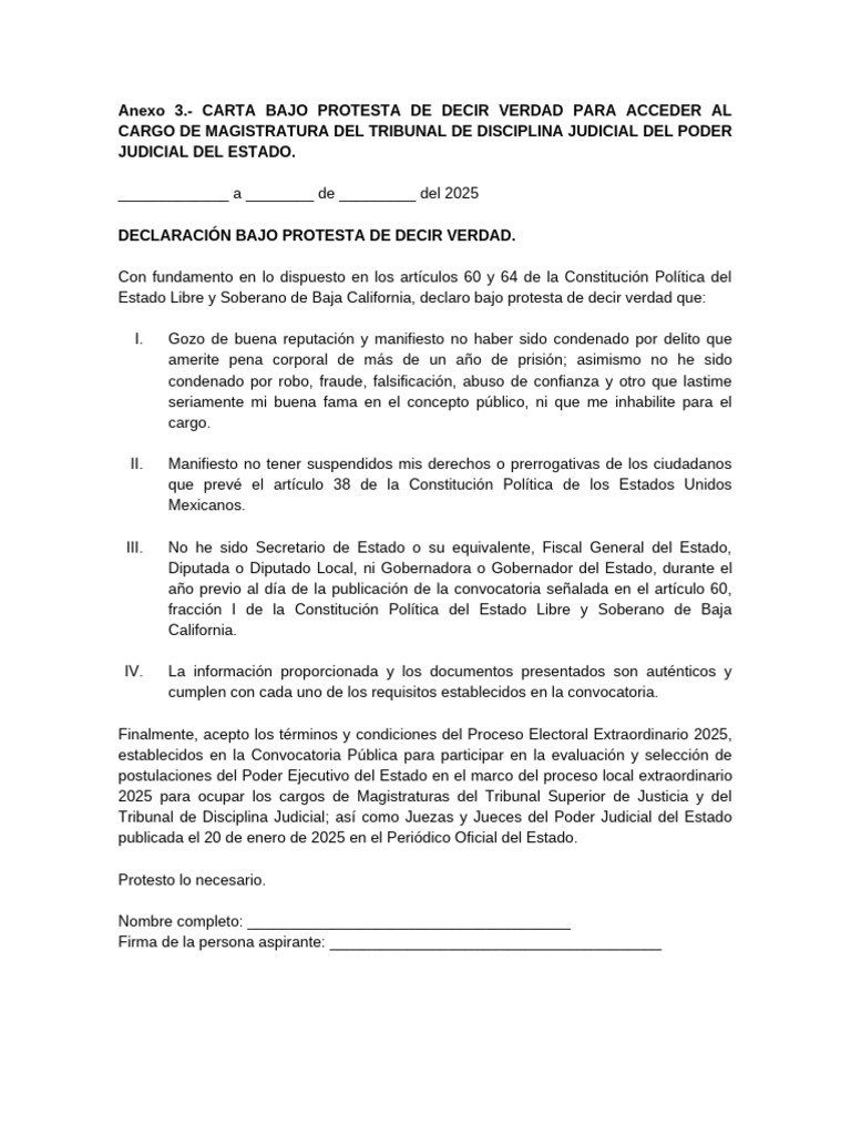Carta de Protesta para Magistratura Judicial | PDF