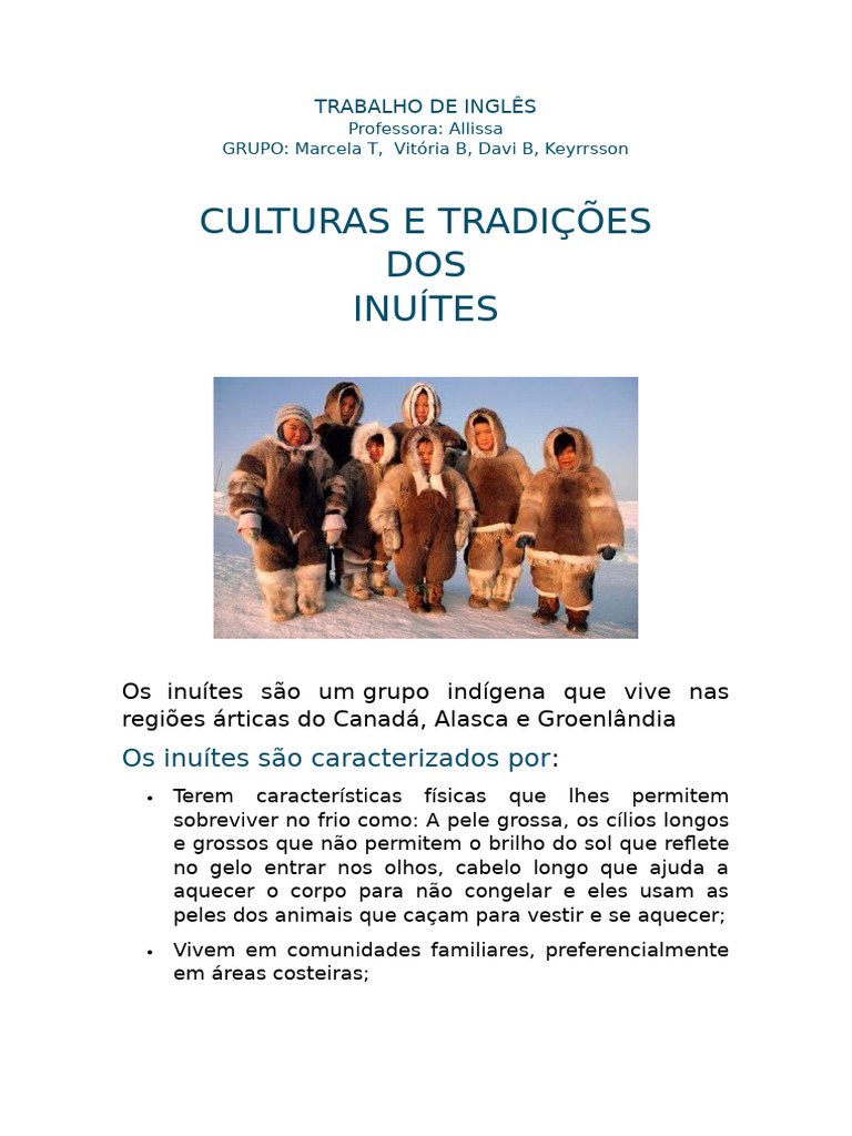 Culturas e Tradições dos Inuítes | PDF | Esquimó | Inuit