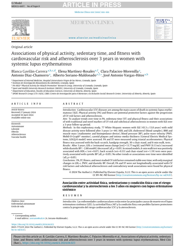 Associations of Physical Activity | PDF | Atherosclerosis | Blood Pressure