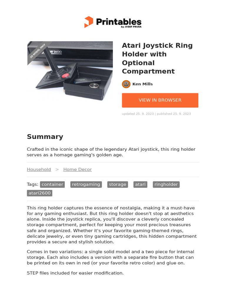 Atari Joystick Ring Holder Design | PDF