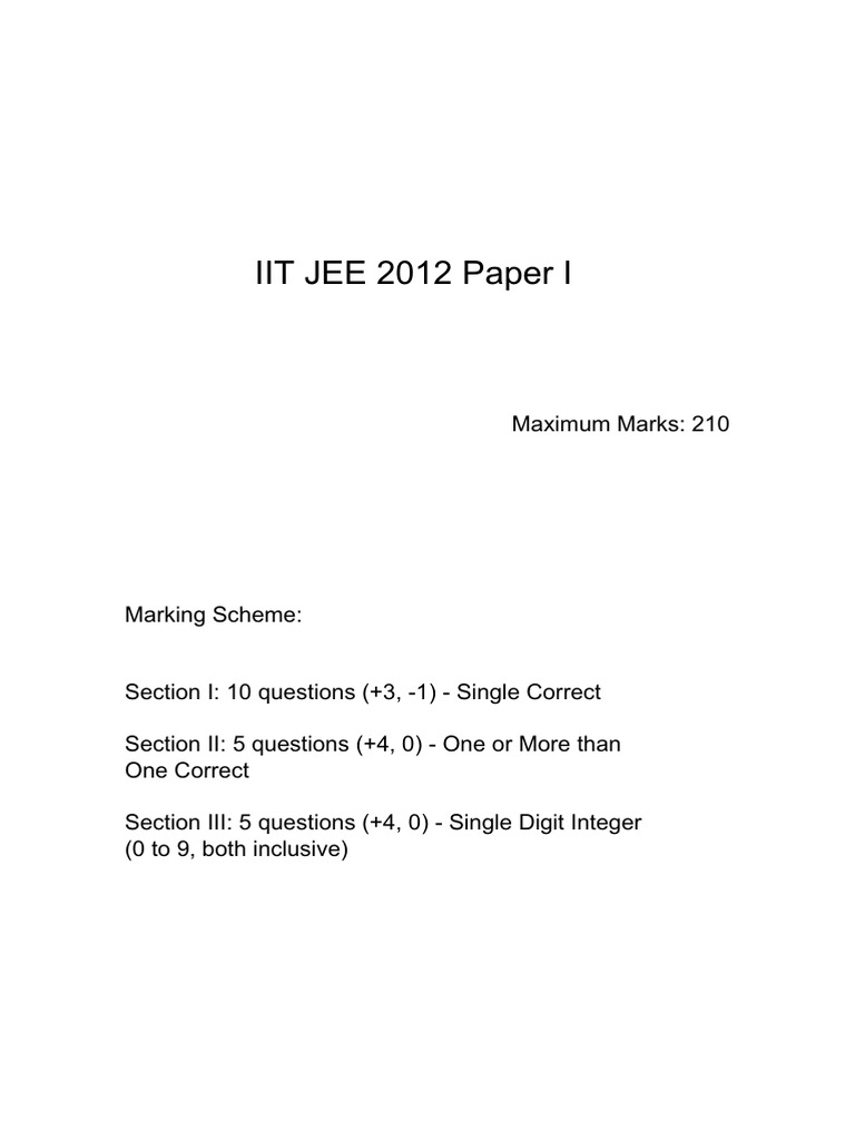 IIT JEE 2012 Paper I Answers | PDF