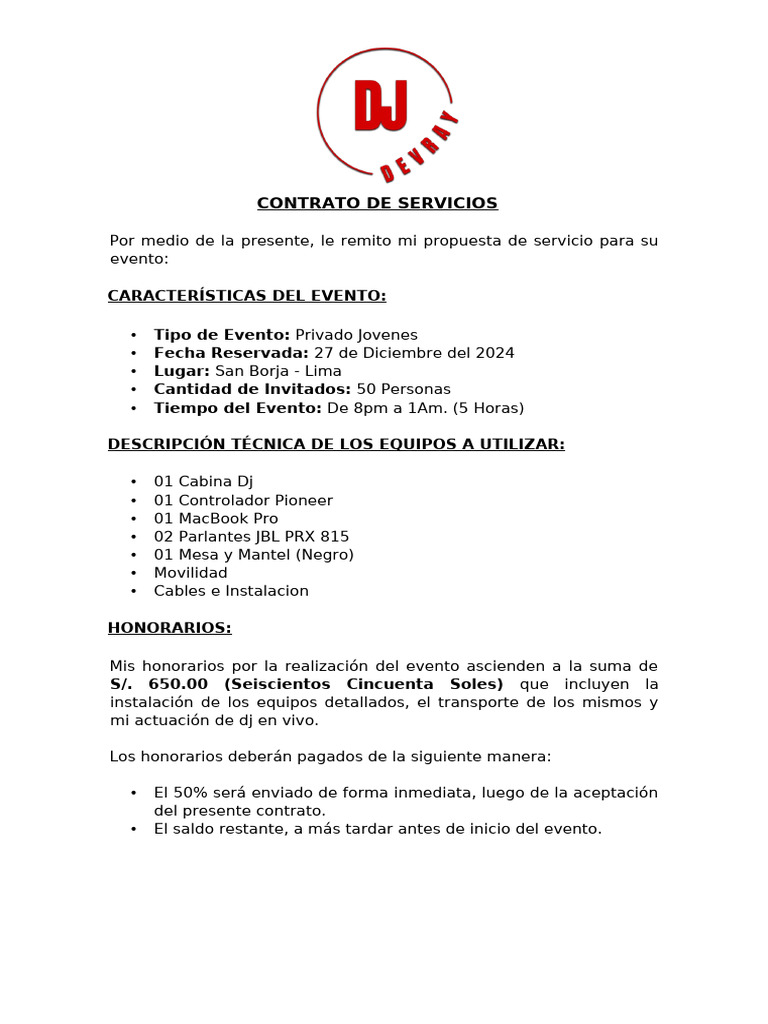 Propuesta de Servicios para Evento Privado | PDF