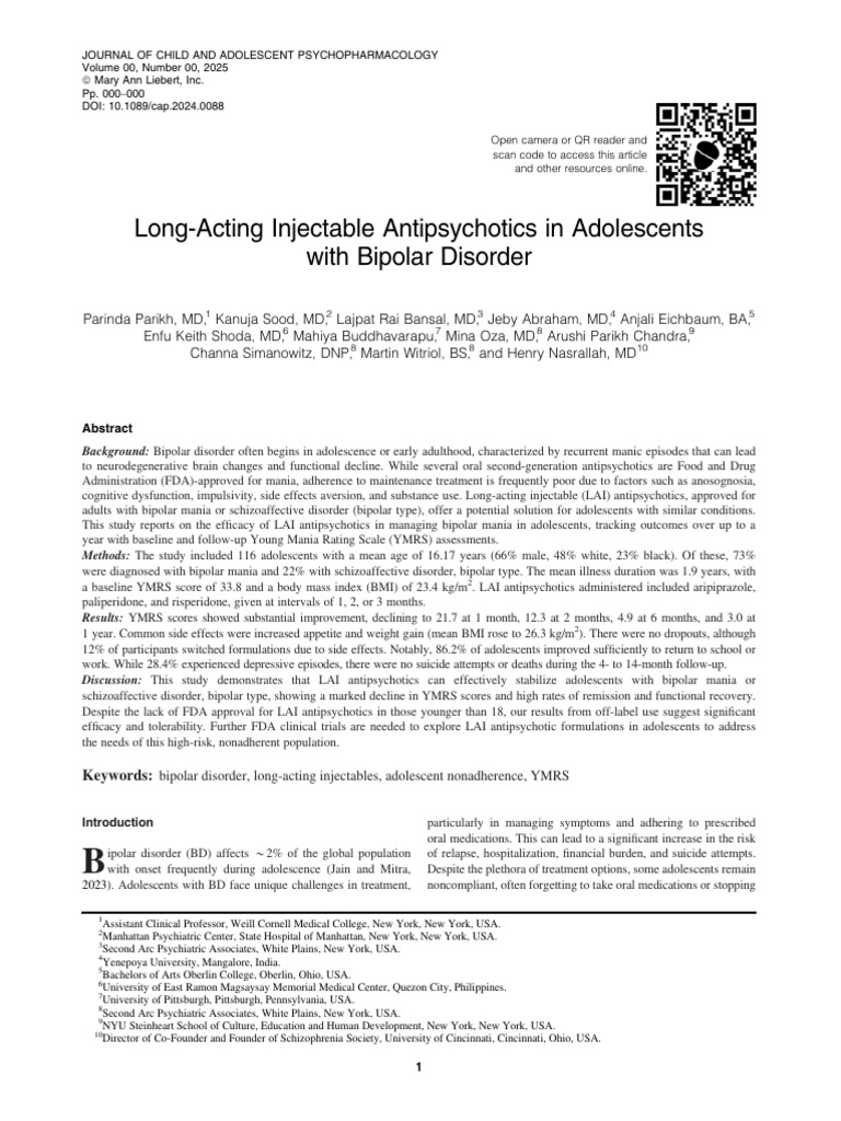 Efficacy of LAI Antipsychotics in Adolescents | PDF | Bipolar Disorder ...